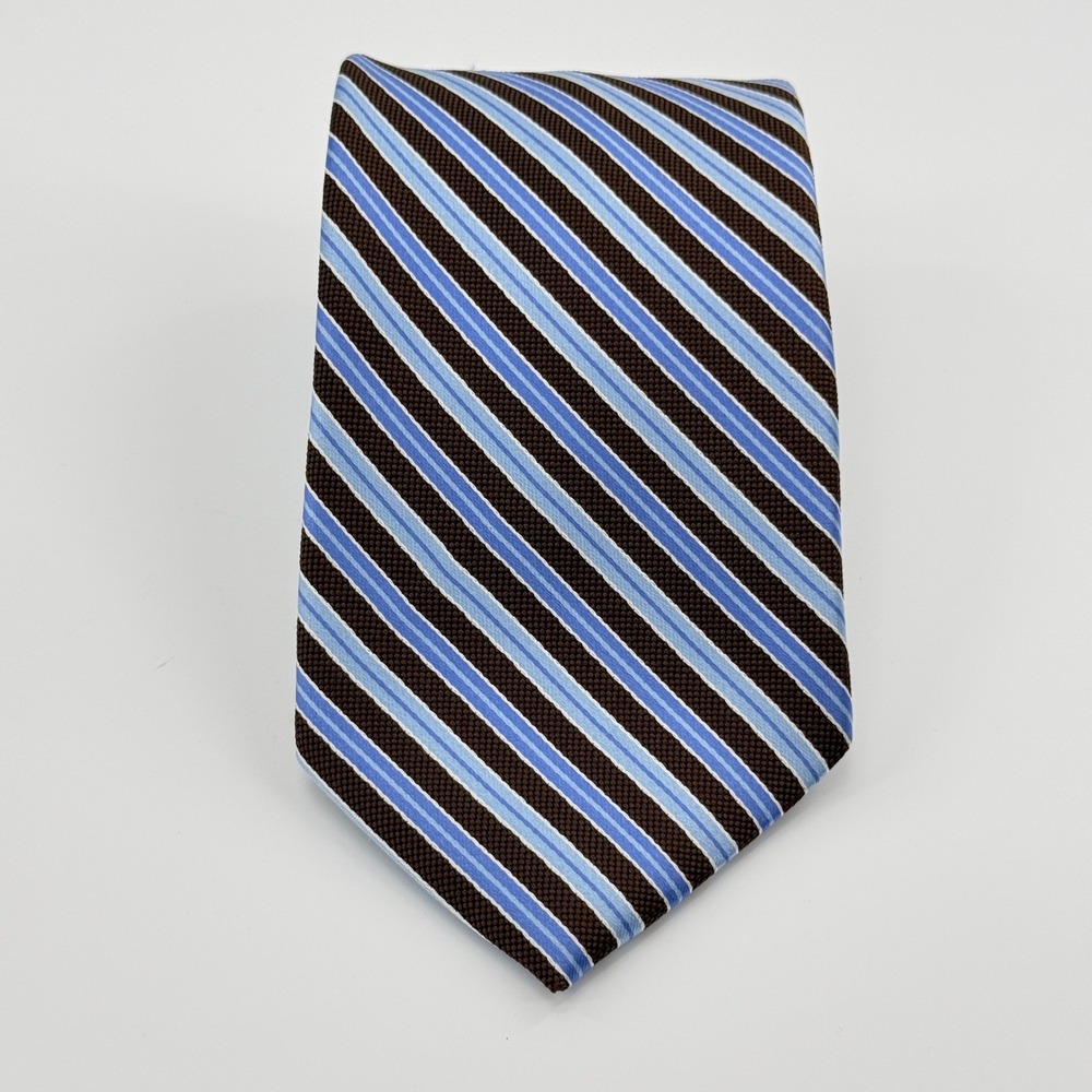 Brooks Brothers 346 Silk Tie Brown Blue Stripe Stain Resistant